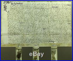1613 Antique English Land Transfer Manuscript Indenture on Vellum w. Seals