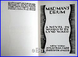 1930 FLAT SIGNED LYND WARD Mad Man's Drum FIRST EDITION, 2ND PTG WOODCUT NOVEL