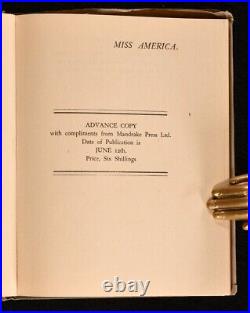 1930 Miss America WJ Turner First Edition Signed Advance Presentation Copy
