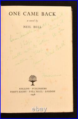 1938 One Came Back A Novel by Neil Bell Signed First Edition Scarce Dust Wrapper