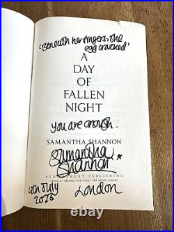 A Day of Fallen Night by Samantha Shannon SIGNED LINED & DATED UK Proof + Pin
