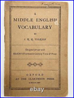 A Middle English Vocabulary 1ST EDITION TOLKIEN 1922 Hobbit Lord of the Rings