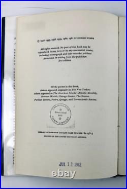 Advice To A Poet and Other Poems SIGNED by Richard Wilbur 1961 First Edition