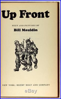 Bill Mauldin Signed withSketch First Edition 1945 Up Front WWII Cartoons HC withDJ