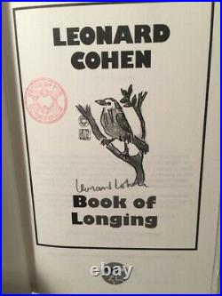 Book of Longing by Leonard Cohen SIGNED! HARDCOVER FIRST EDITION 1st