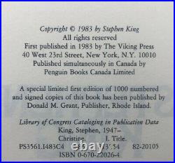 Christine Stephen King SIGNED & INSCRIBED True 1st/1st Edition RARE NICE