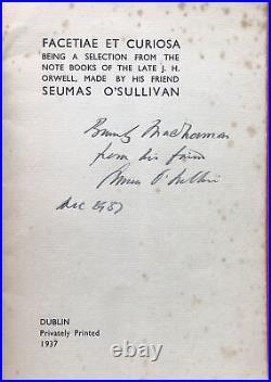 Facetiae et Curiosa. Seumas O'Sullivan. First Edition 1937. Signed. Scarce