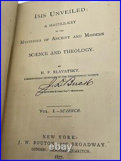 Isis Unveiled Signed by J. D. Buck 1877 first edition volume 1 H. P. Blavatsky