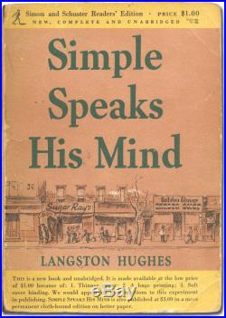 Langston HUGHES / Simple Speaks His Mind Signed 1st Edition 1950