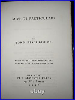 Minute Particulars by John Peale Bishop 1935 SC First Edition Limited Signed