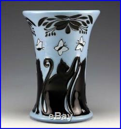 Moorcroft Lucky Black Cat Vase 158/6, Numbered Edition, Signed, 1st Quality
