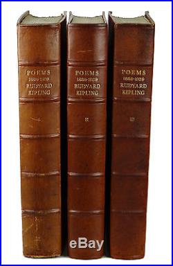 Poems RUDYARD KIPLING Signed Limited First Edition 3 Volumes Leather 1st