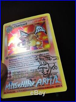 Pokemon Base Set 1st Edition Shadowless Charizard SIGNED AND SKETCHED RARE