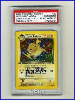 Pokemon PSA 10 GEM MINT AUTO 1st Edition Dark Raichu Arita Signed Card SR 83/82