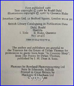 Roald Dahl Matilda First UK Edition 1988 SIGNED & INSCRIBED 1st Book