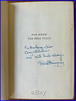 SIGNED Ernest Hemingway For Whom The Bell Tolls First US Edition 1940 Scribers