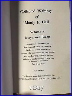 SIGNED SET Collected Writings of Manly P. Hall VOL. 1 2 & 3 First Edition Palmer