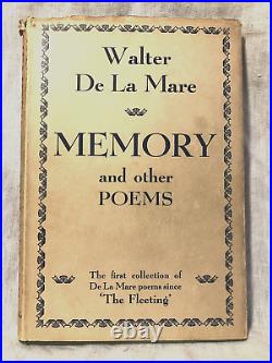 SIGNED Walter De La Mare Memory 1st/1st 1938 Constable, Original Jacket