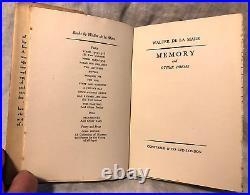 SIGNED Walter De La Mare Memory 1st/1st 1938 Constable, Original Jacket