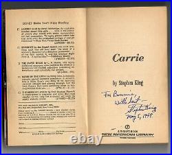 STEPHEN KING (signed)-1975-CARRIE (Signet) ORIGINAL 1975 FIRST PRINTING, 1st Bk