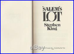 Salem's Lot (1975) Stephen King Signed, Code Q37 1st Edition In Dust Wrapper