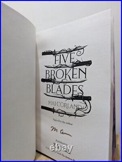 Signed-First Edition-Five Broken Blades by Mai Corland-Sprayed-New