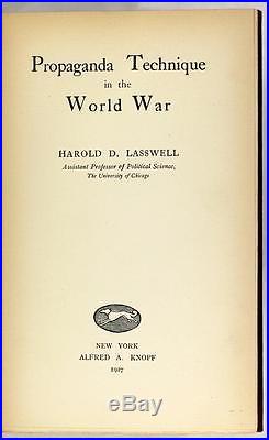 Signed Harold Lasswell First Edition 1927 Propaganda Technique In The World War
