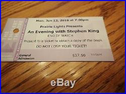 Stephen King Signed End Of Watch First Edition W Ticket Stub 6/13/2016 Unread