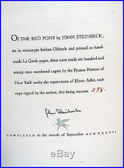 The Red Pony Signed John Steinbeck Limited First Edition 1937 Rare Book