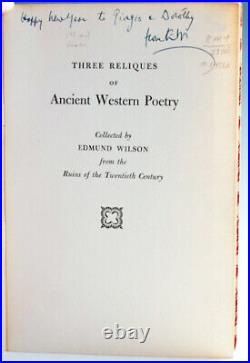 Three Reliques of Ancient Western Poetry Collected by Edmund Wilson Signed 1st