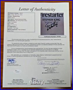 Very Rare Stephen King Signed Firestarter First Edition Book Full JSA Letter