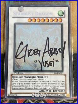 Yugioh Stardust Dragon TDGS-EN040 Ghost Rare 1ST EDITION SIGNED BY GREG ABEEY